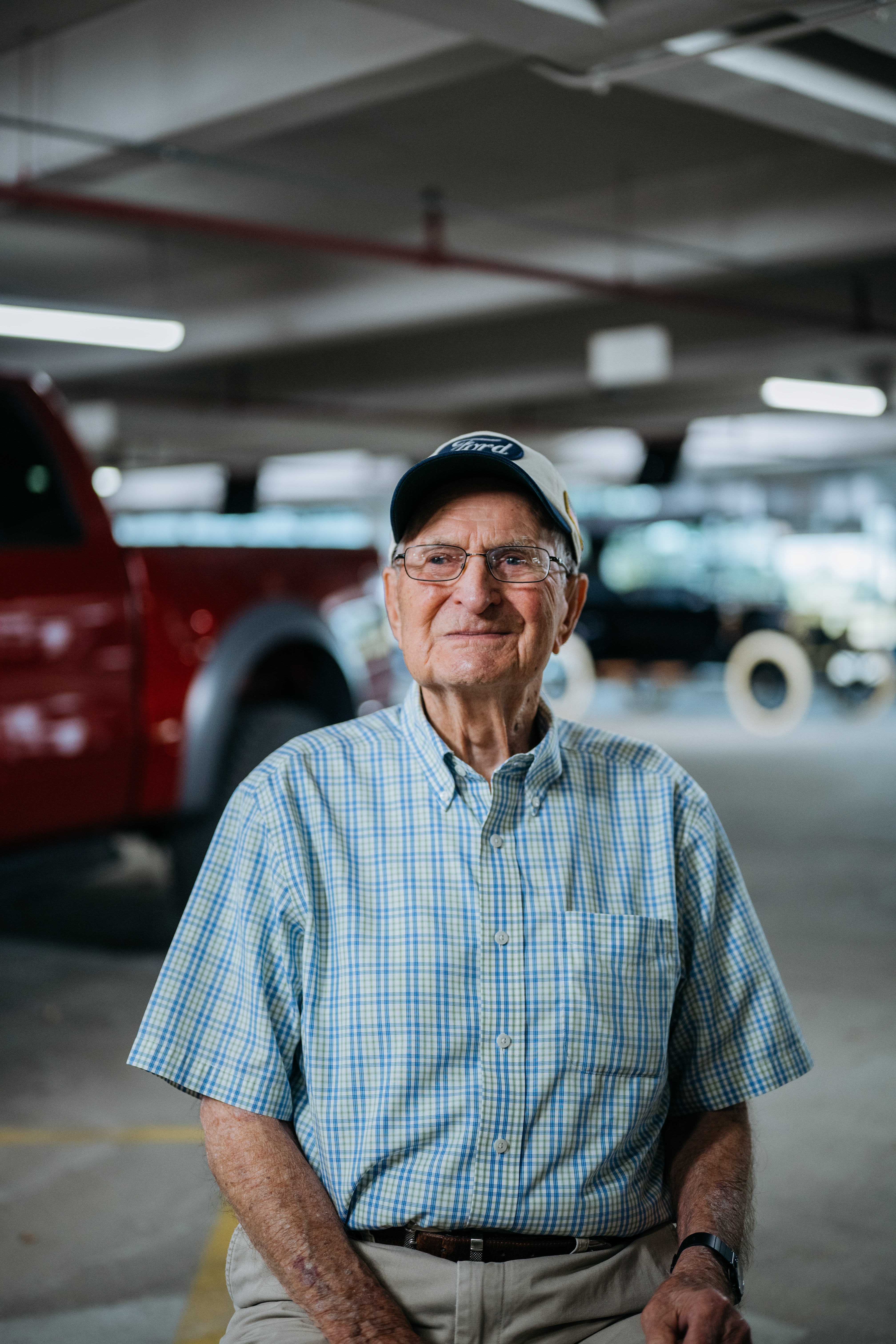 Bill McCubbin, a 102-year-old World War II veteran, marveled as he toured the Heritage Fleet of landmark Ford vehicles. 